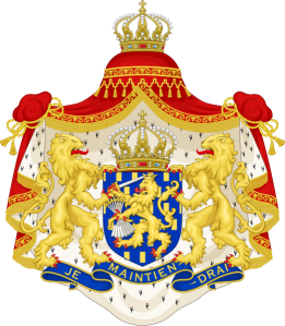 The coat of arms of the monarch of the Netherlands. 